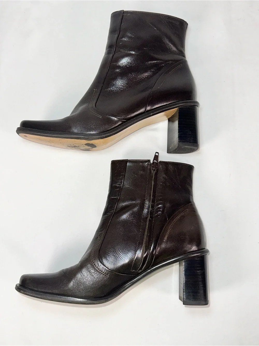Etienne Aigner Swatter Truffle Brown Leather Ankle Boots Size 7.5 Square Toe